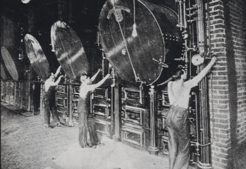 Georgia Tech co-op students in 1912 testing boilers at the Atlanta Water Works station on Hemphill Avenue