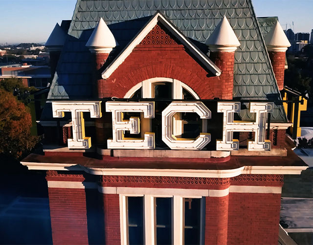 Close up view of Tech Tower
