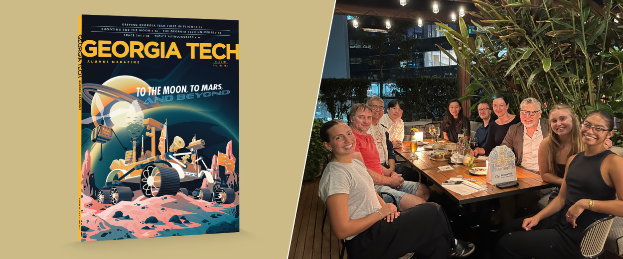 image of alumni magazine and alumni at event