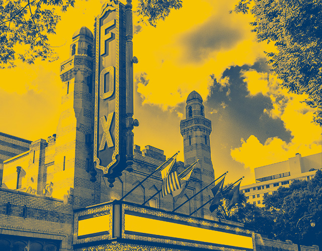 Yellow tinted photo of the Fox Theatre