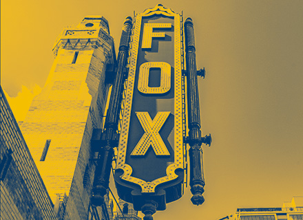Yellow tinted photo of the Fox Theater