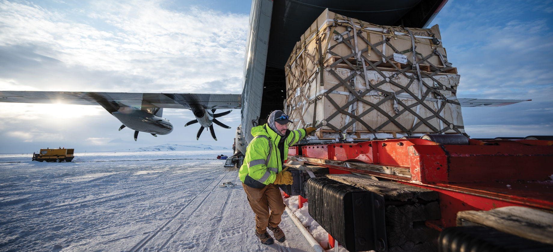 Cargo Plane being unloaded on an ice sheet