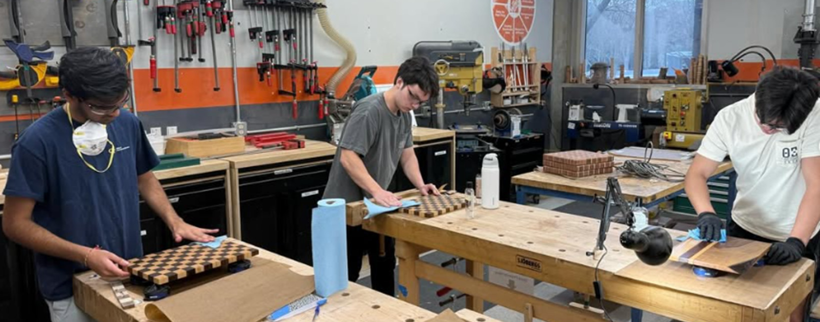 Students doing woodworking