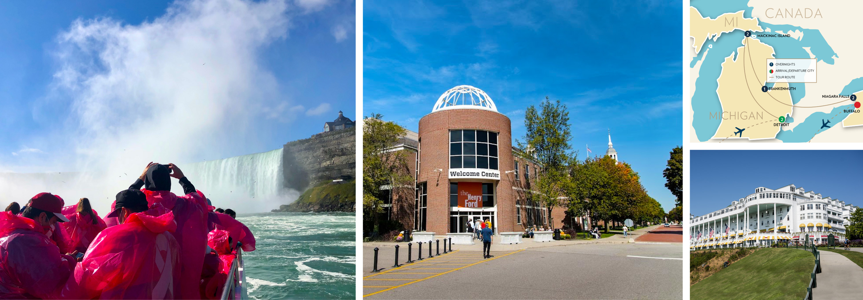 Collage of Mackinac Island, The Grand Hotel, & Niagara Falls