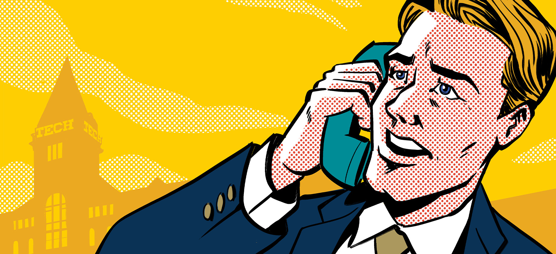 Cartoon graphic of a man picking up the phone
