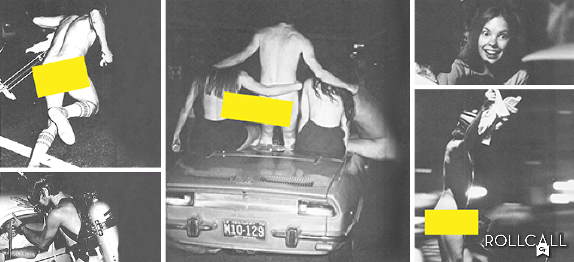 collage of streakers on campus