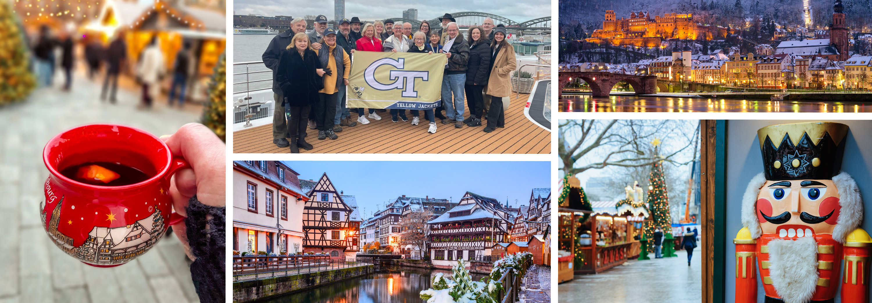 collage and images of christmas markets along the rhine river