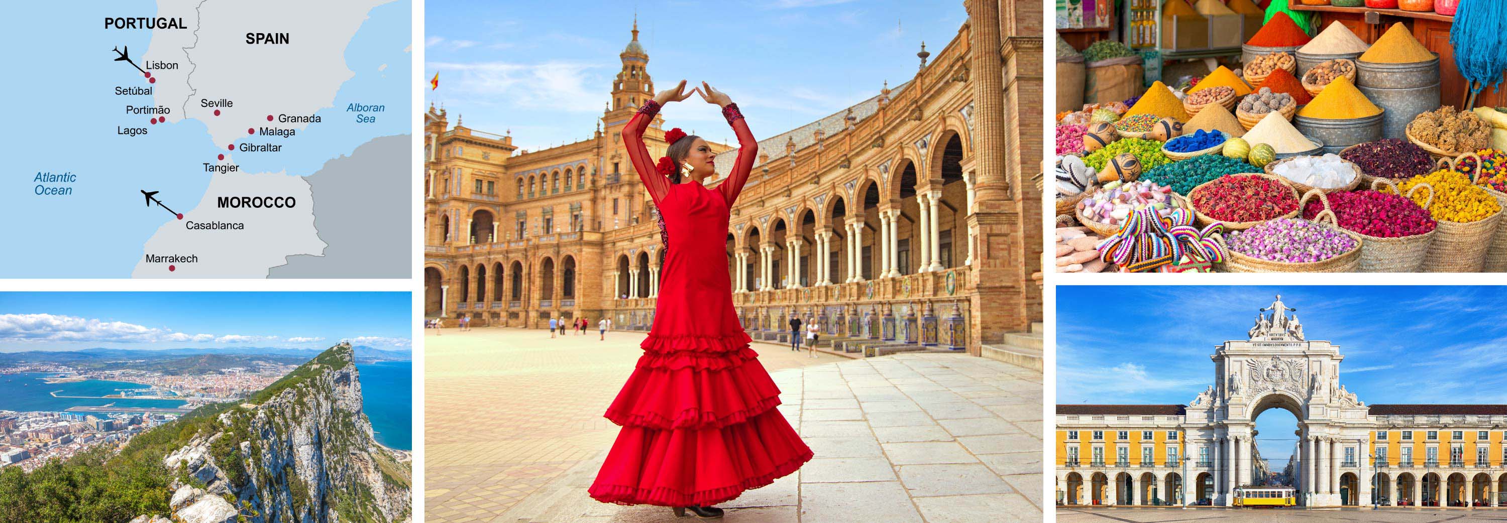 Collage of Lisbon and Casablanca scenery