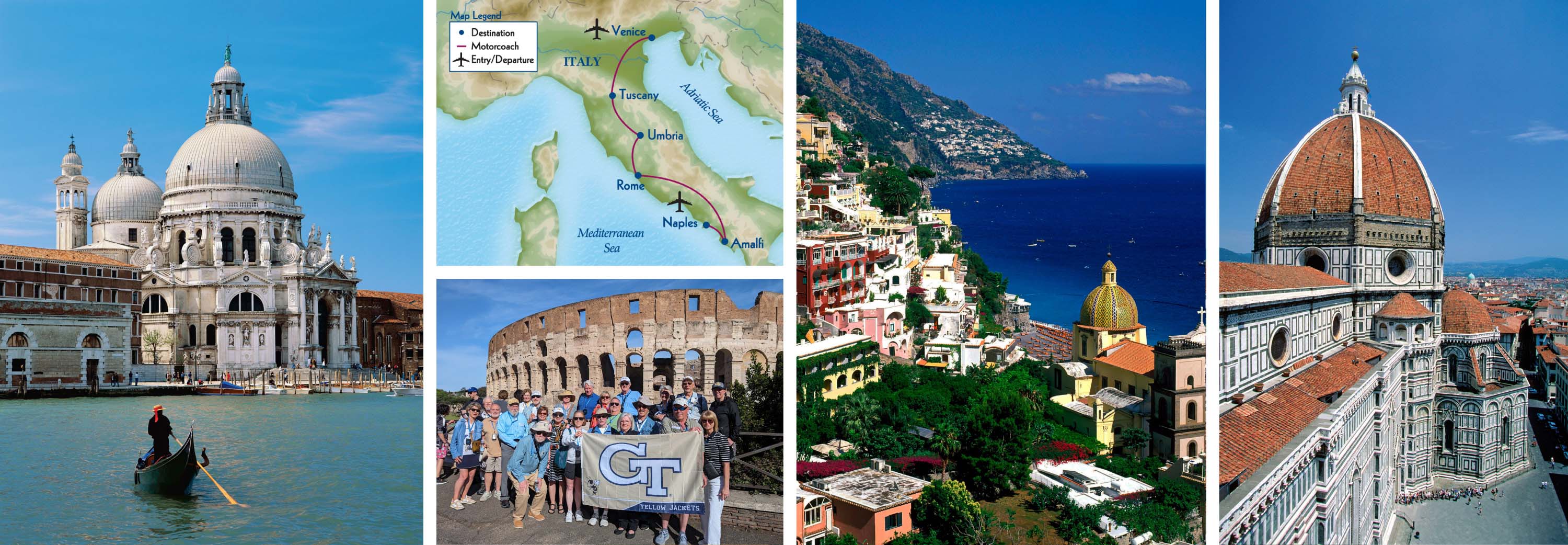 Collage of Amalfi Coast to Venice scenery