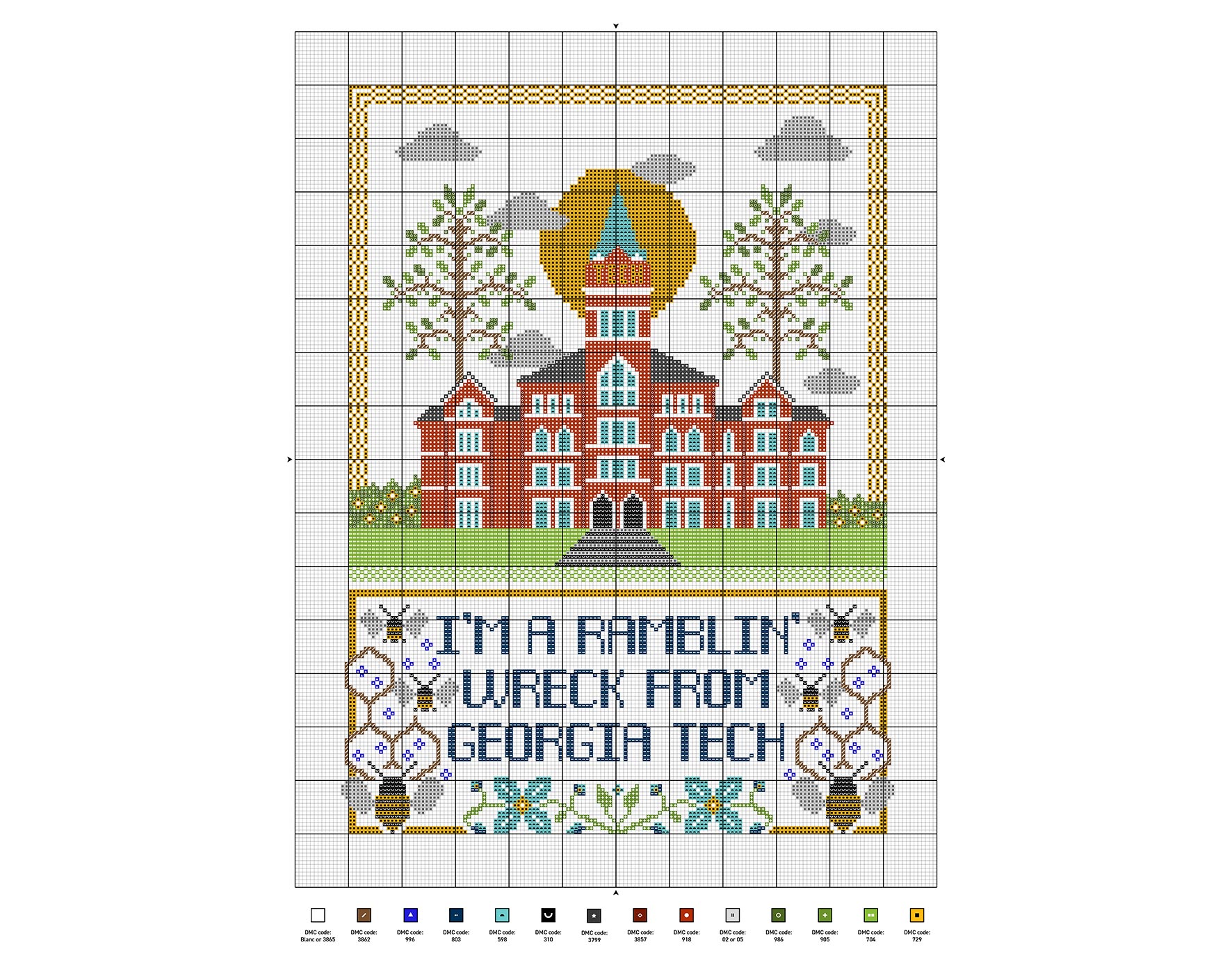GT cross stitch pattern of Tech Tower