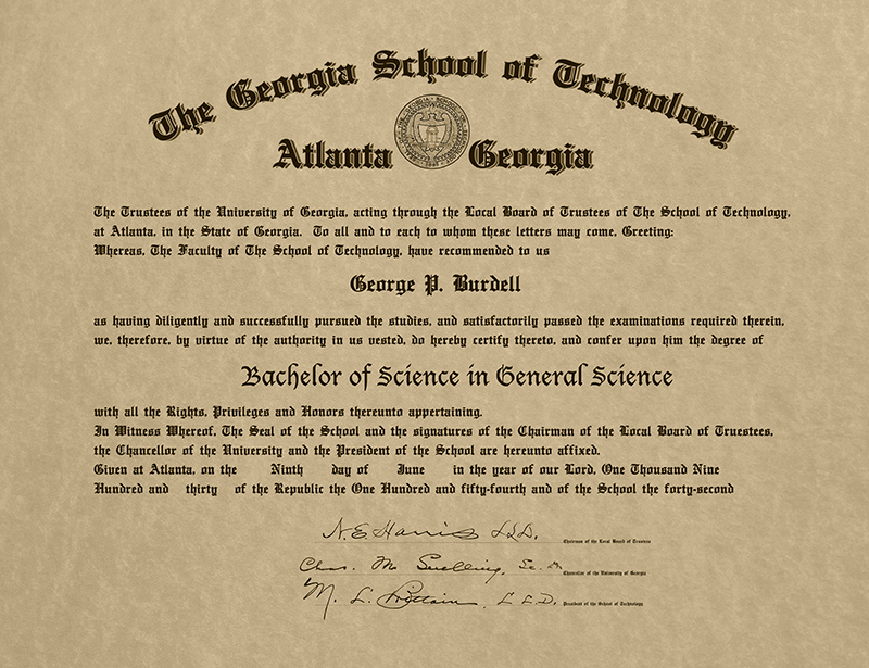 George P. Burdell's diploma