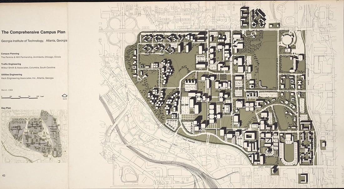 1965 Comprehensive Campus Plan, the first to envision Tech stretching into the Techwood neighborhood.