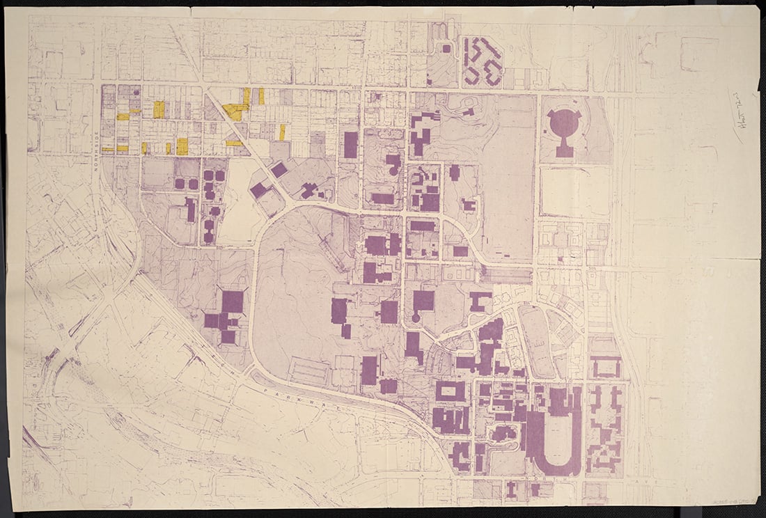 Georgia Tech in 1972: Hemphill Road is cut off.