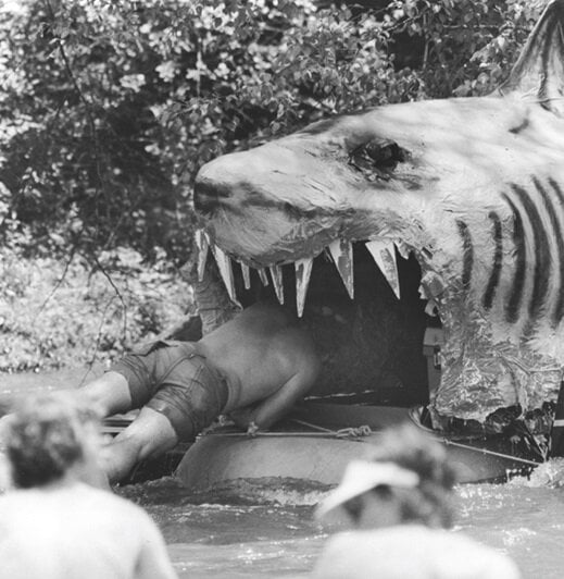 boat with a sharks head as part of its design