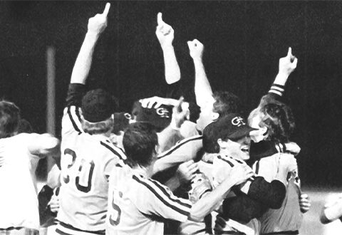 The 1987 baseball team celebrating the ACC championship