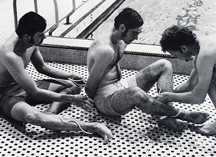 Group of students about to take drownproofing class