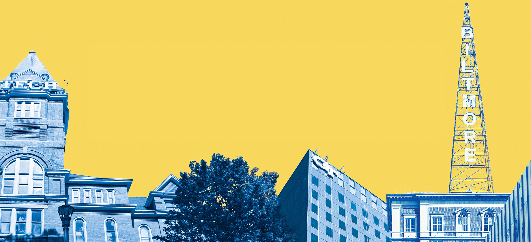 Economic Powerhouse text over graphic of GT buildings with gold background color