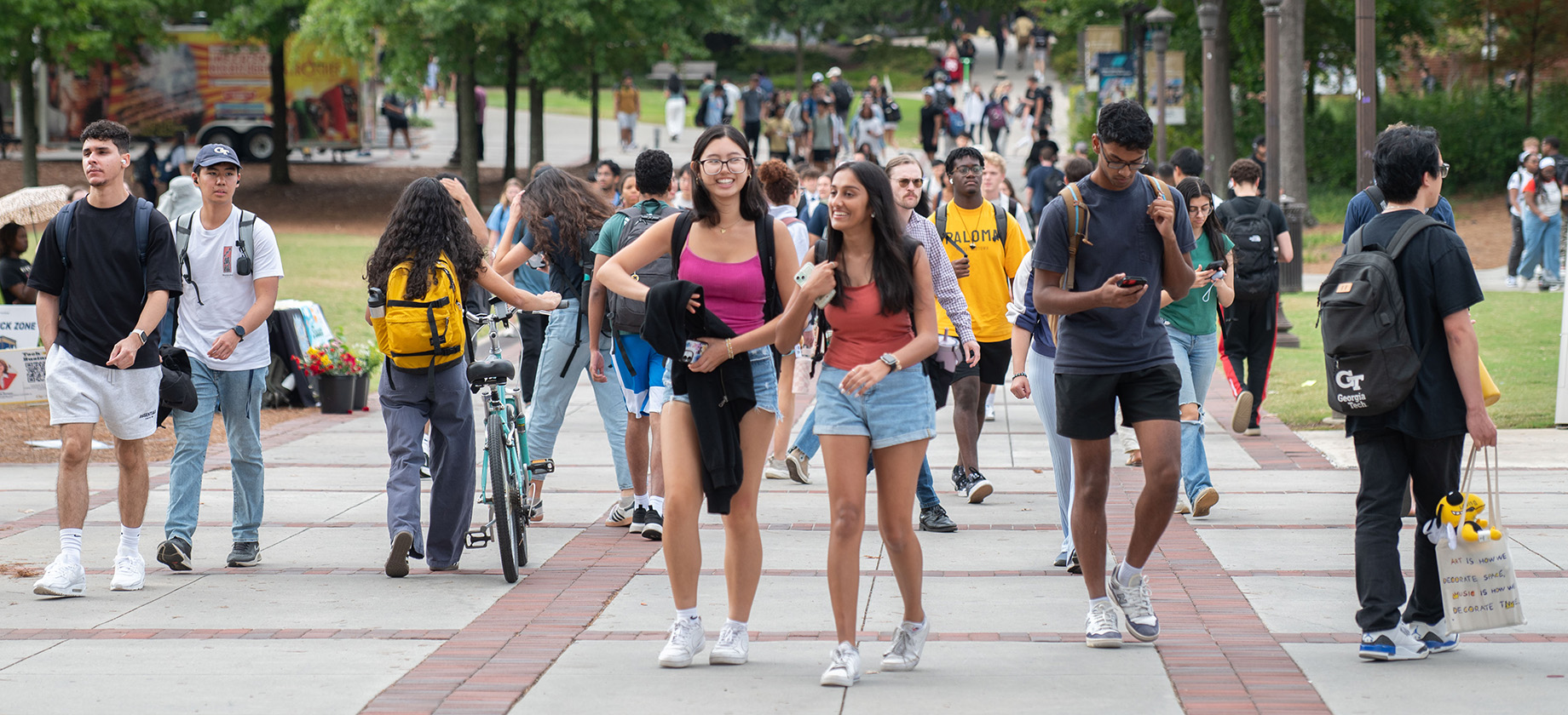 students walking across campus