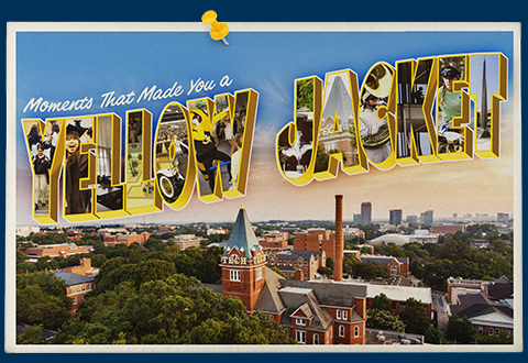 Postcard like graphic for moments that made you feel like a yellow jacket