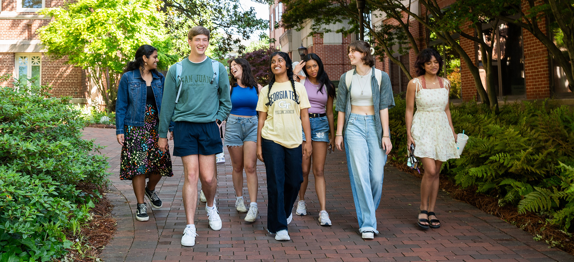 Students walking together outside