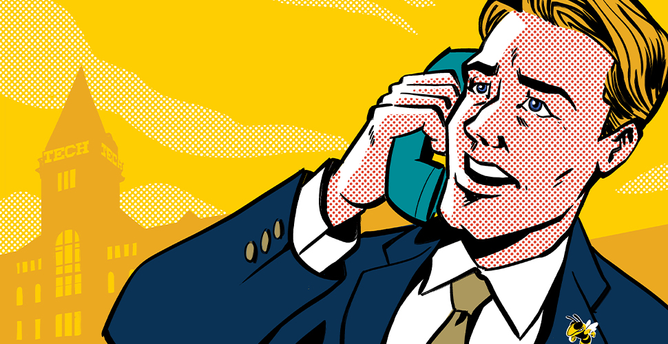 Cartoon graphic of someone answering the phone 