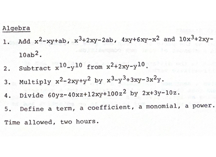 original algebra entrance exam