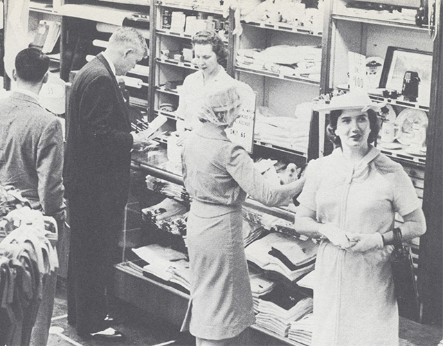 Old photo of people shopping at The Robbery