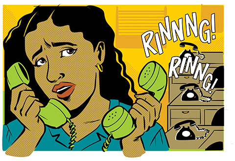 cartoon graphic of someone answering the phone