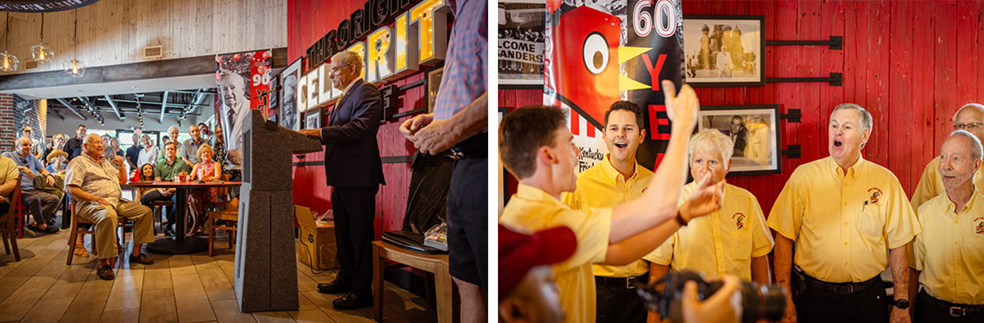two images of Ralph Puckett's celebration