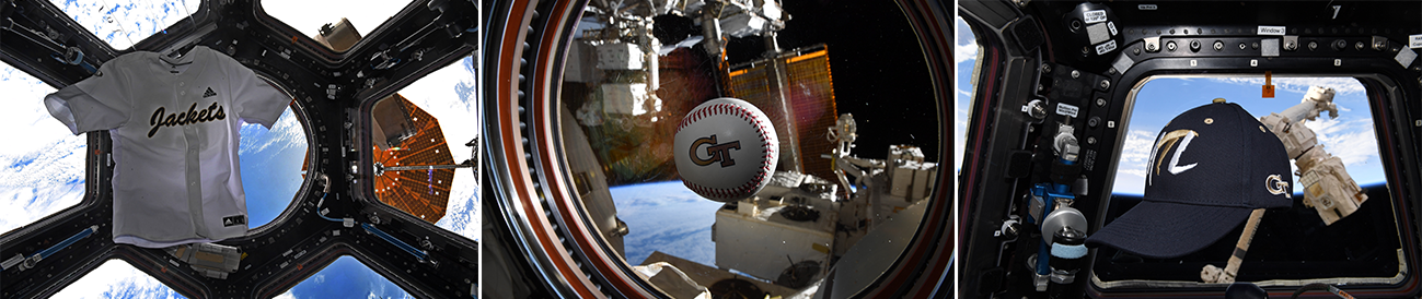 baseball hat, jersey and ball in the space shuttle