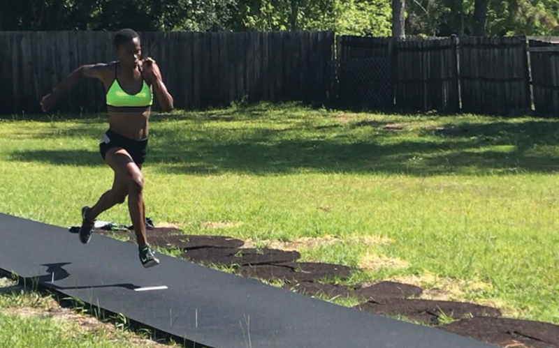 Chaunte Lowe in a Georgia Tech uniform