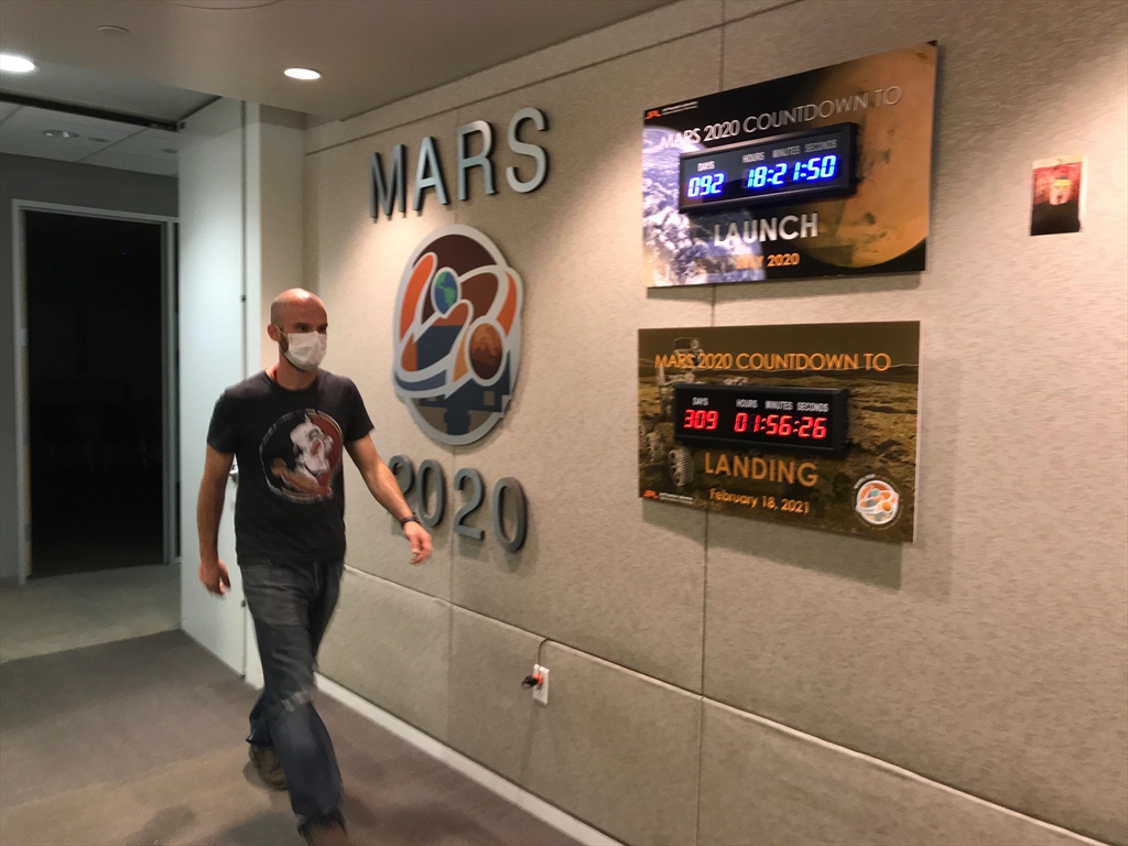 Man walking in the halls of the Mars 2020 office