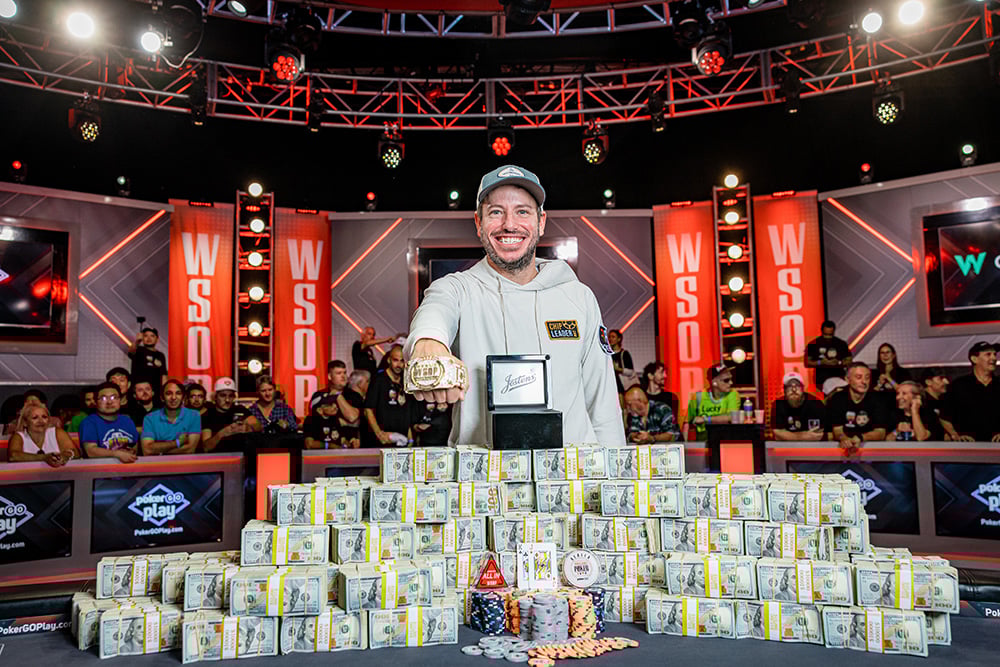 Daniel Weinman pictured after winning the 2023 World Series Poker Main Event