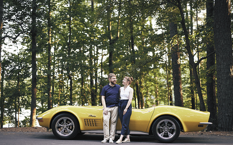 Ben McMillan and Jacquelyn Schneider with their restored Corvette