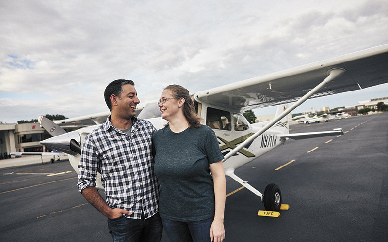 Jennifer Telling and Shahin Mehrabanzad in front of a plane