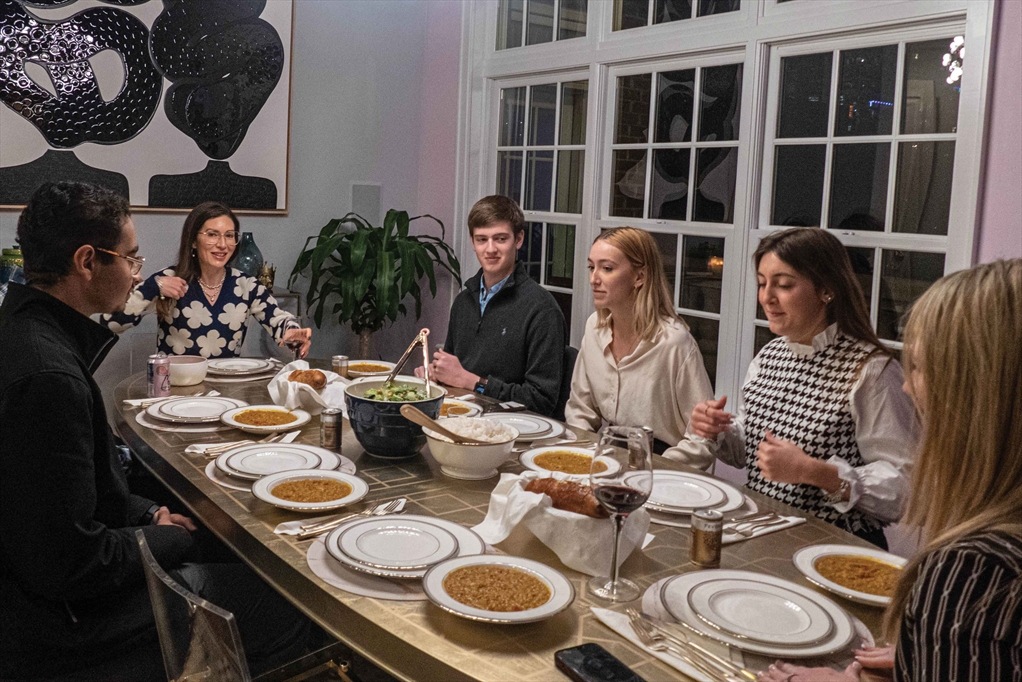 group of GT students having dinner