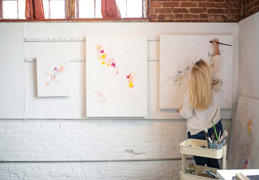 Fechter working on one of her pieces