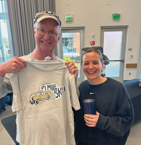 Tech alum with his pi mile shirt