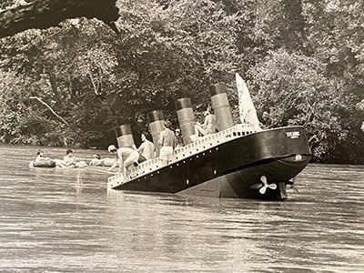 sinking titanic design on the river