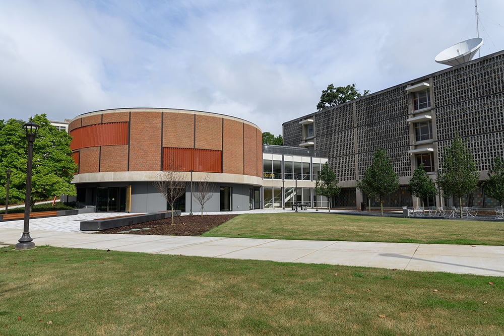 Van Leer Electrical Engineering Building with surrounding green space today.